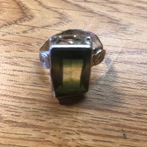 Jade and silver ring